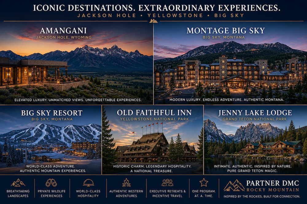 Jackson Hole, Yellowstone National Park, and Big Sky luxury destination management featuring Amangani, Big Sky Resort, Jenny Lake Lodge, and authentic Western experiences.